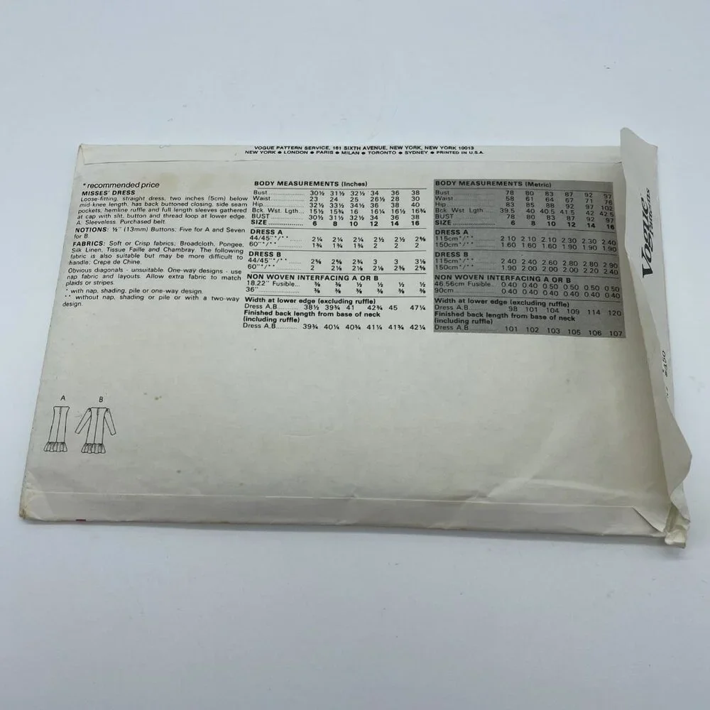Vogue 8261 Misses' Dress Sewing Pattern Uncut Factory Fold 1980's